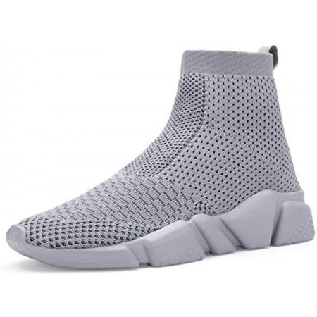 Men's Running Shoes Breathable Knit Slip On Sneakers Lightweight Athletic Shoes Casual Sports Shoes High Top All Grey