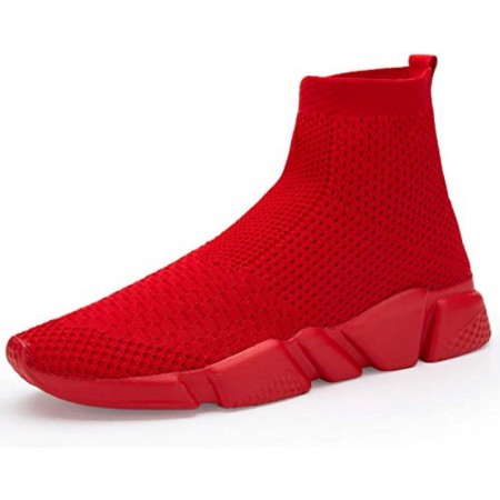 Men's Running Shoes Breathable Knit Slip On Sneakers Lightweight Athletic Shoes Casual Sports Shoes High Top All Red