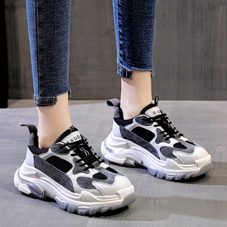 Women's Autumn New Casual Sports Shoes Mesh Breathable Thick Sole Height-Increasing Shoes Summer Trendy Sneakers