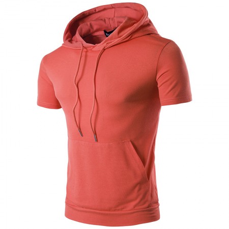 Casual Trendy Men's Hooded T-Shirt Mens Summer Solid Color Cotton Short-Sleeved T-Shirts