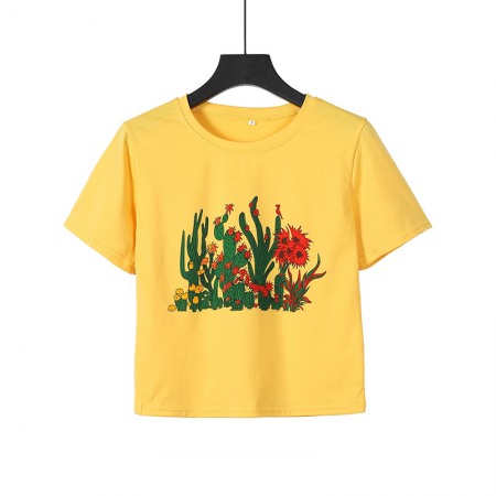 Explosive Cactus Print Short T-Shirt