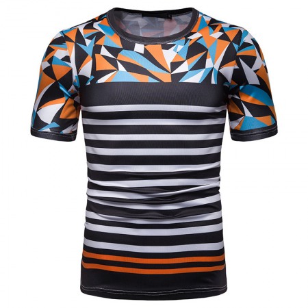 New Summer Men's Short-Sleeved T-Shirt Mens Contrast Striped Slim Casual T-Shirts