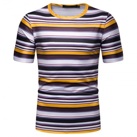 New Summer Men's Short-Sleeved T-Shirt Men's Contrast Striped Slim Casual T-Shirt