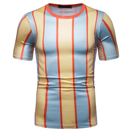 New Summer Men's Short-Sleeved T-Shirt Men's Contrast Striped Slim Casual T-Shirt