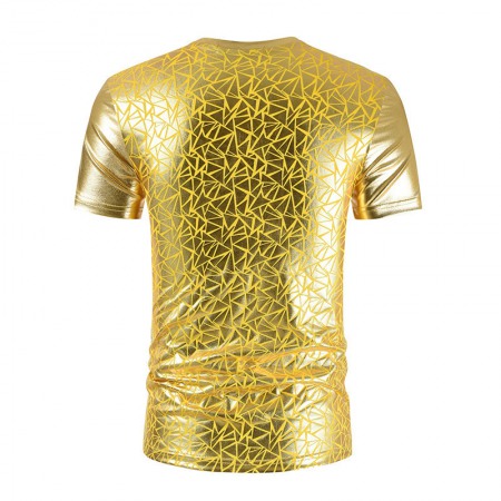 Men's Fashion Summer Simple Gold Short-Sleeved Round Neck Bright Printed Men's T-Shirt