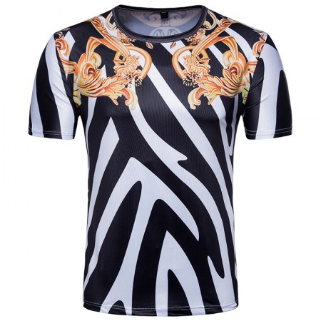 Men's 3D Printing Short Sleeve Wind Royal Texture Printing Zebra Print T-Shirt